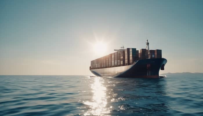 海に浮かぶコンテナ船