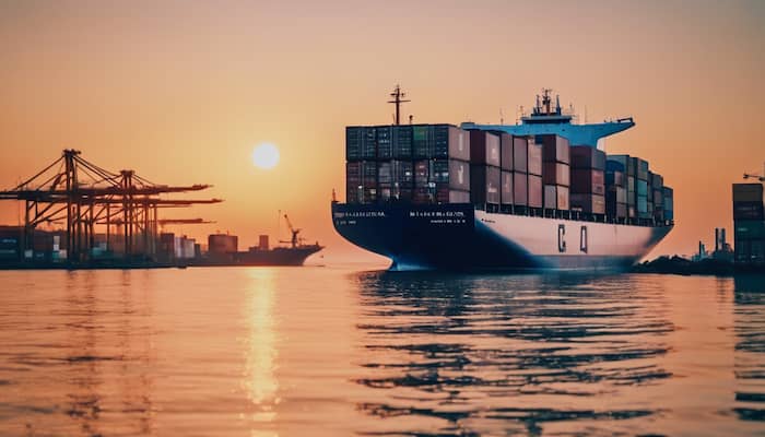 海に浮かぶコンテナ船